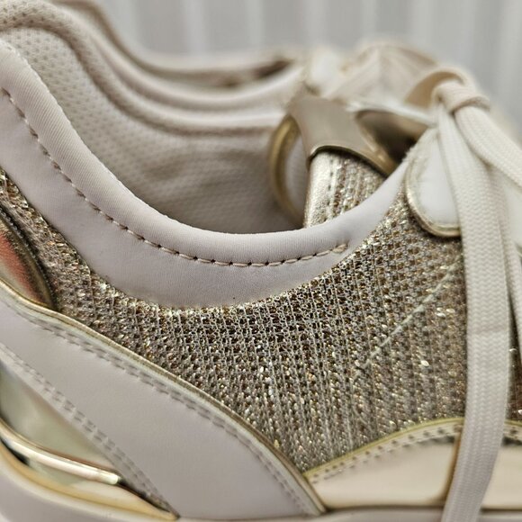 Michael Kors Womens Muse Glitter Gold Mesh Trainer Sneakers 10M - Picture 8 of 14